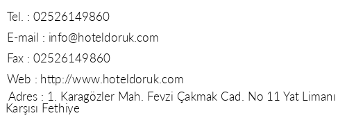 Doruk Hotel telefon numaralar, faks, e-mail, posta adresi ve iletiim bilgileri